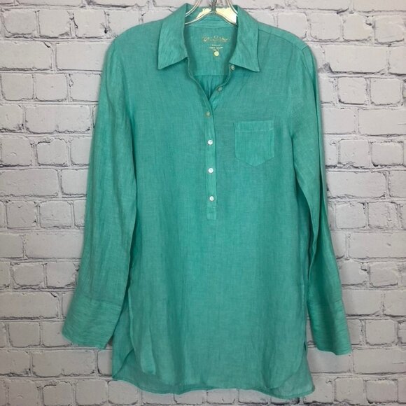 Lilly Pulitzer Deanna Popover Tunic Size 0 100% Linen Seafoam Green - Picture 1 of 7